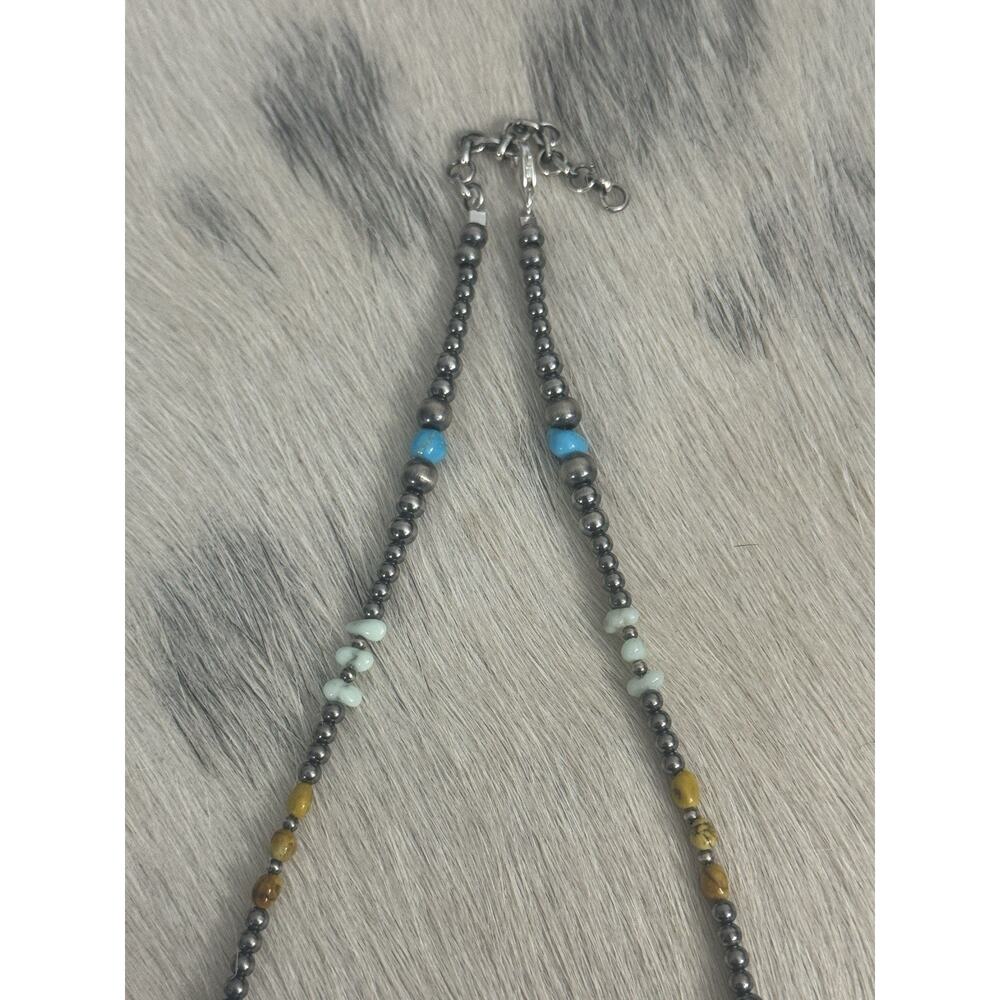 Sterling Silver Golden Hills Sonoran Gold Paloma Turquoise Navajo Pearl Necklace - Picture 3 of 9